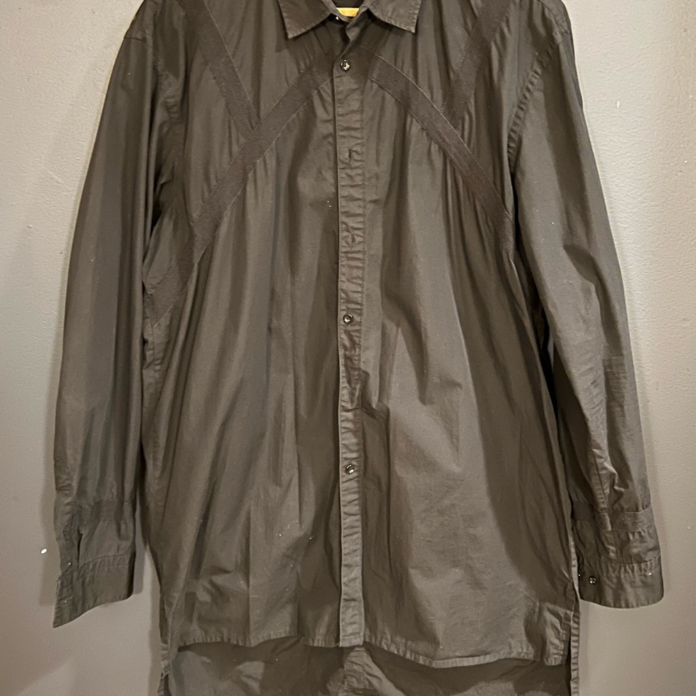 Extra long slim fit shirt with harness detail.